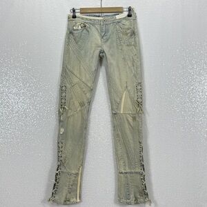 Ralph Lauren Patchwork Lace-Up Edgy Jeans Women’s 26 Light Wash Cotton